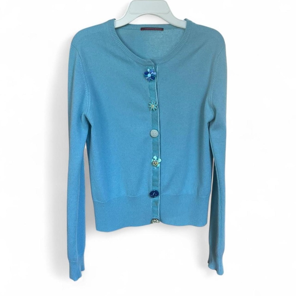 Cashmere Cashmere y2k blue cardigan with beaded flower buttons vintage